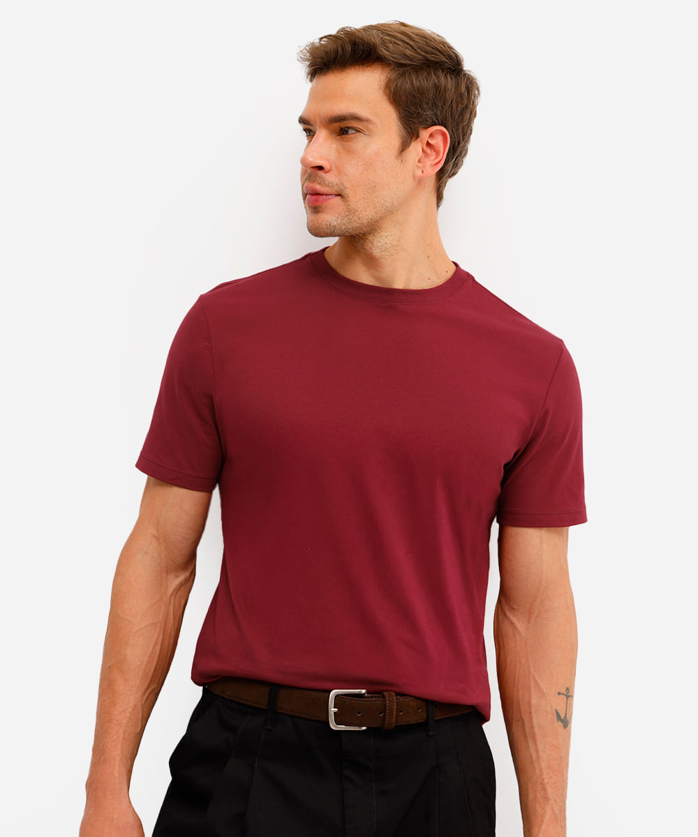 camiseta masculina de algodão básica manga curta vinho