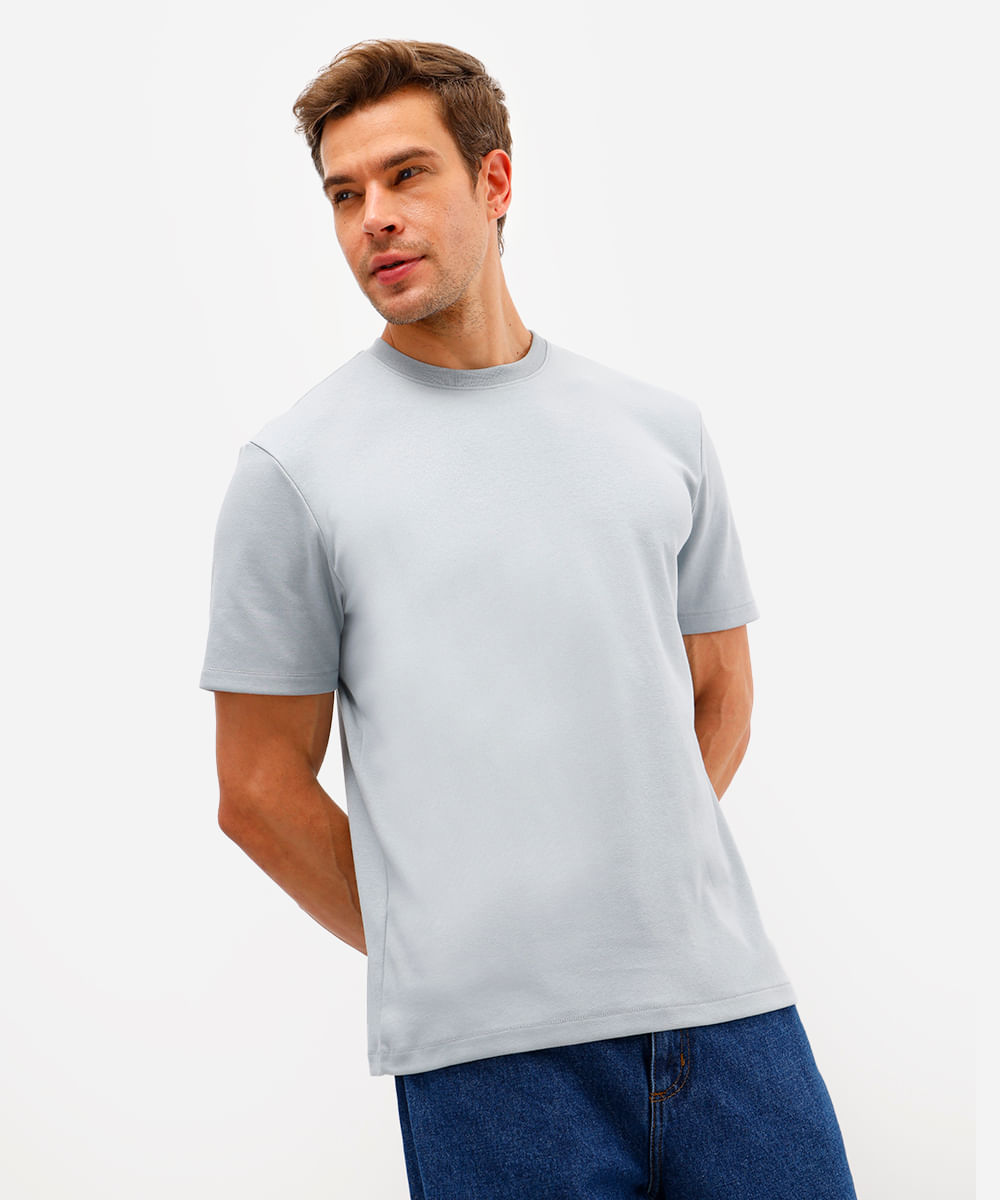 camiseta de algodão peruano básica manga curta azul