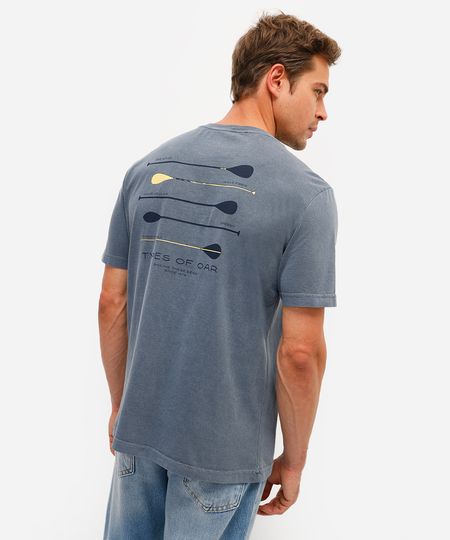 camiseta masculina de algodão estampada estonada azul P