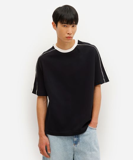 camiseta masculina de algodão com recorte e nervura preta GG