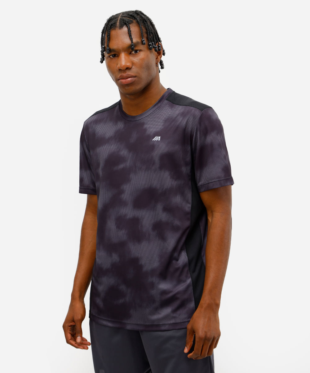 camiseta masculina esportiva ace com recortes estampada preta