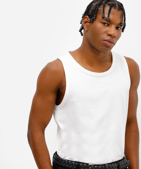 regata masculina de poliamida canelada off white G regata masculina de poliamida canelada off white G