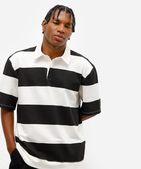 polo masculina de moletom sem felpa listrada off white M