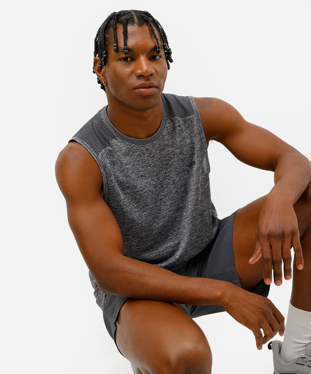regata masculina com recortes esportiva ace cinza