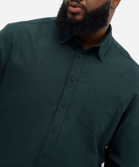 camisa de algodão plus size comfort manga longa branca - verde escuro GG2