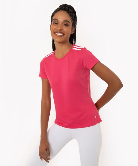 camiseta feminina esportiva ace manga curta com listras rosa P camiseta feminina esportiva ace manga curta com listras rosa P