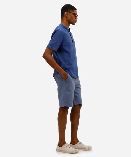bermuda masculina reta com linho azul 42