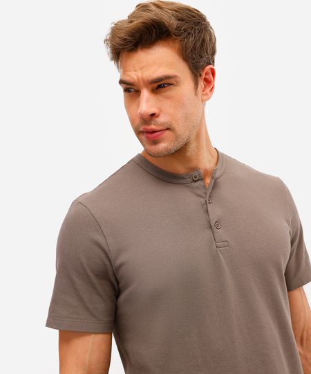 polo masculina gola padre com botão piquet bege M