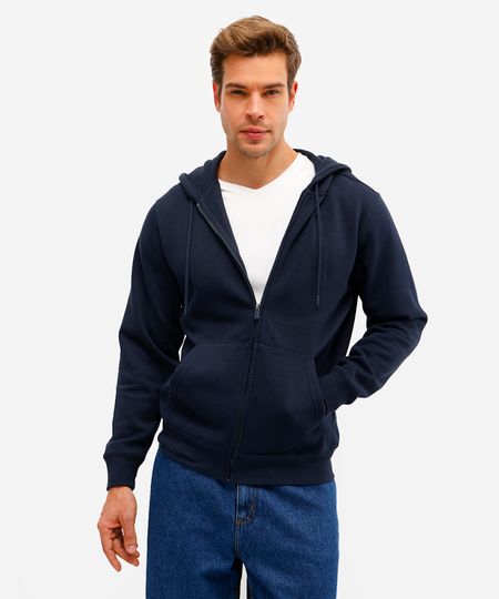 jaqueta básica masculina de moletom com capuz azul P