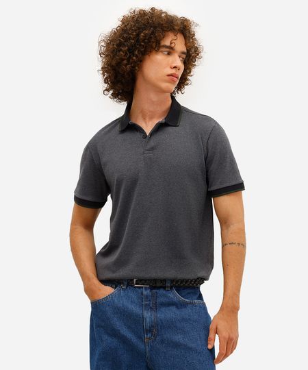 polo básica masculina slim manga curta preta P