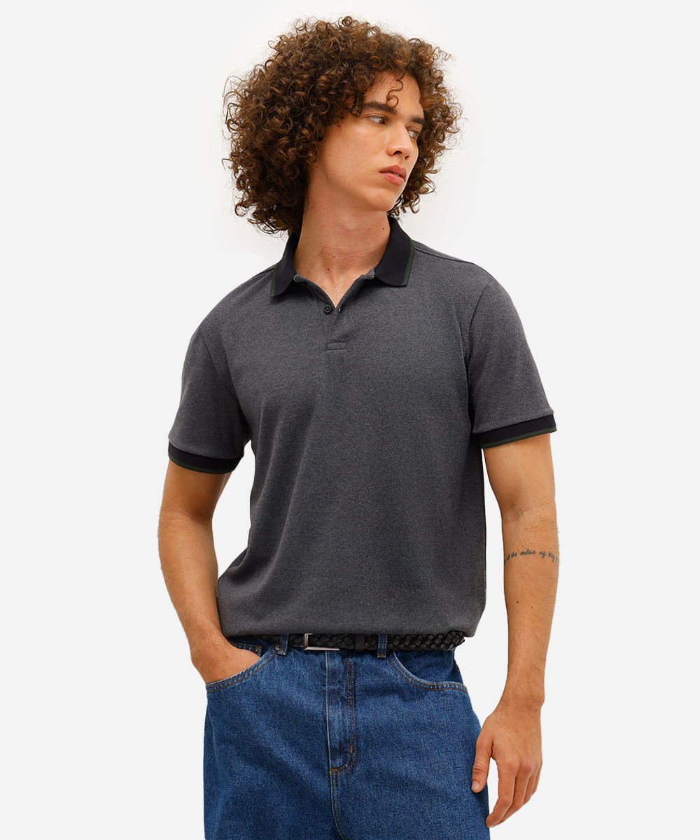 polo básica masculina slim manga curta preta