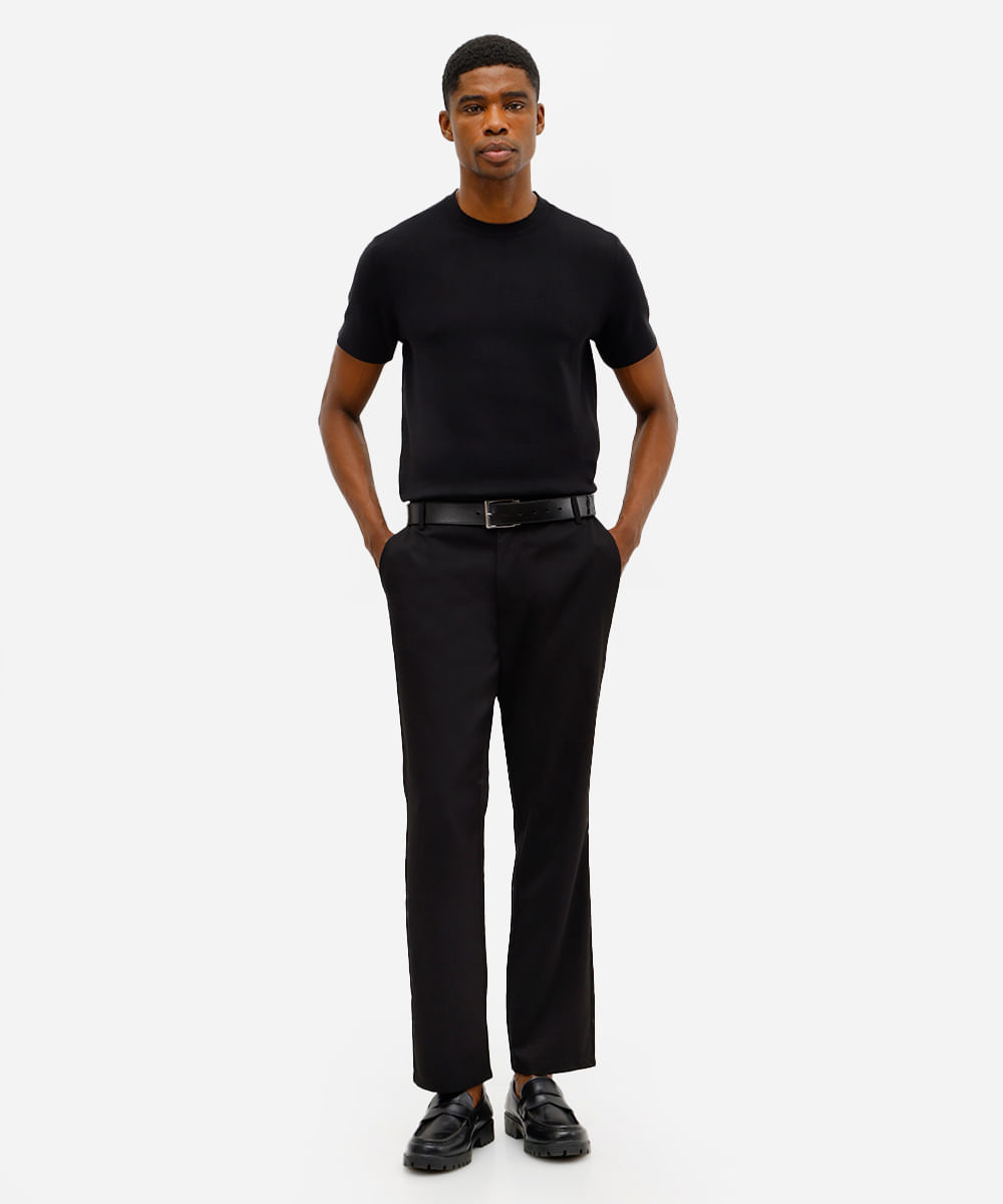 calça reta masculina de alfaiataria preta