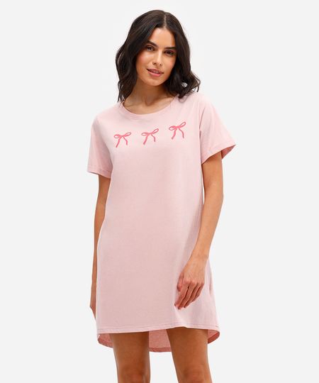 camisola feminina de algodão laços rosa P camisola feminina de algodão laços rosa P