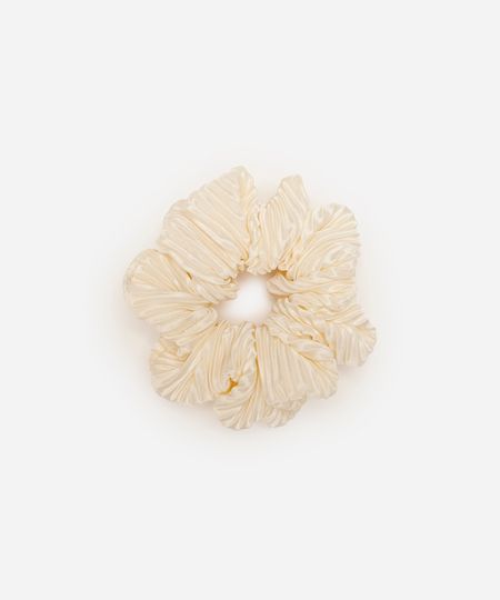 scrunchie plissada acetinada off white UNICO