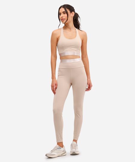 calça legging esportiva ace com bolsos bege GG