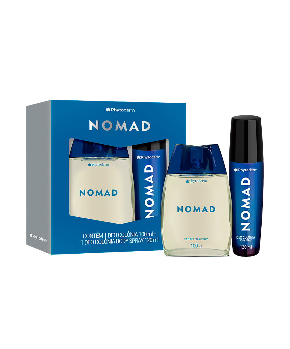 kit masculino phytoderm nomad deo colônia 100ml e body spray 120ml