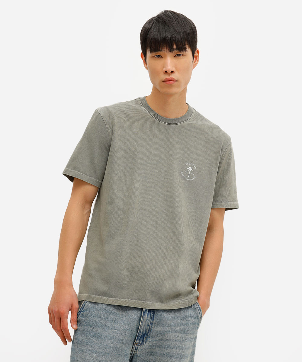 camiseta masculina de algodão tropical estonada verde