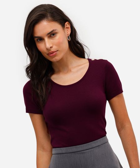 blusa baby look feminina de tricot com botões vinho P blusa baby look feminina de tricot com botões vinho P
