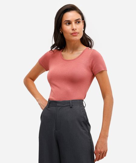 blusa baby look feminina de tricot com botões rosa PP blusa baby look feminina de tricot com botões rosa PP