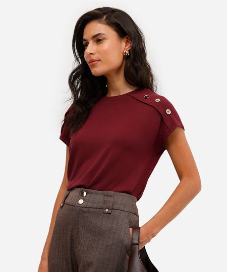 blusa feminina de viscose com botões vinho M