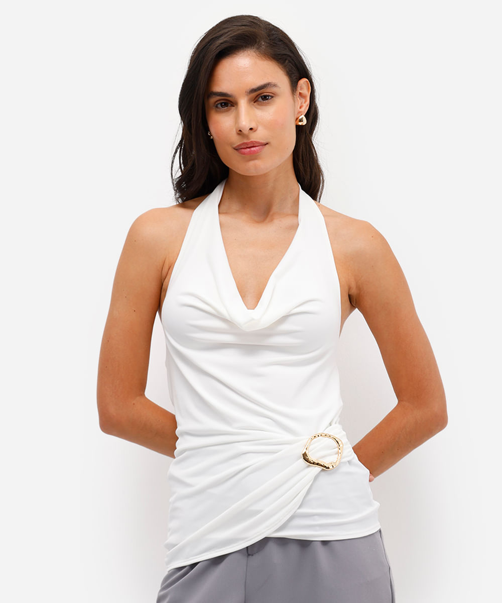 blusa frente única feminina com fivela off white