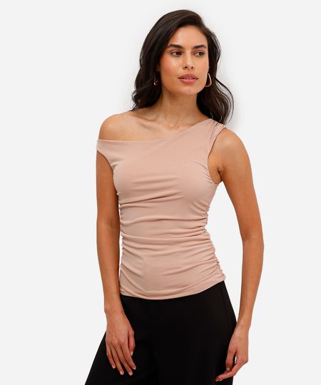 blusa feminina franzida assimétrica bege P