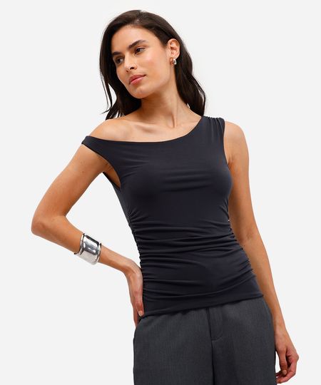 blusa feminina franzida assimétrica preta P