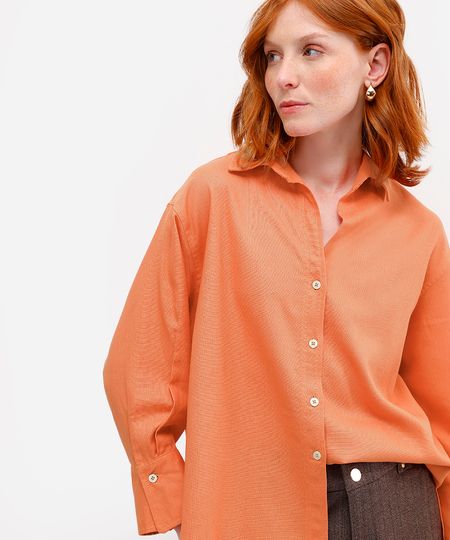 camisa feminina com linho laranja G