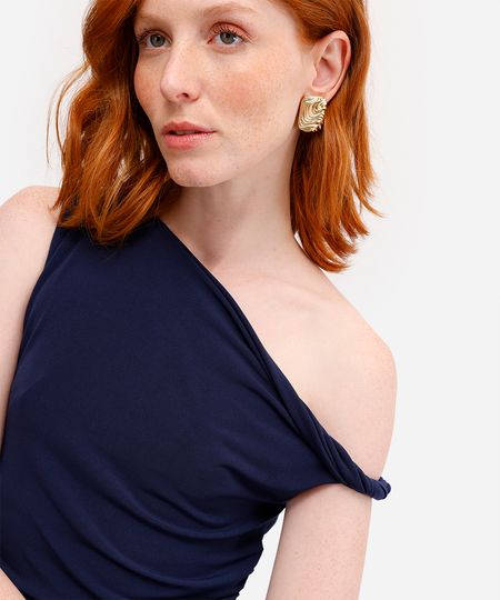 blusa feminina franzida assimétrica azul P