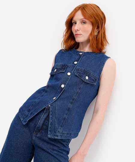 colete feminino jeans azul GG