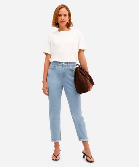 calça mom feminina jeans barra dobrada azul 36 calça mom feminina jeans barra dobrada azul 36