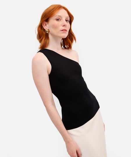 blusa ombro único feminina de tricot preta PP blusa ombro único feminina de tricot preta PP