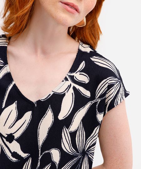 blusa feminina floral texturizada azul PP