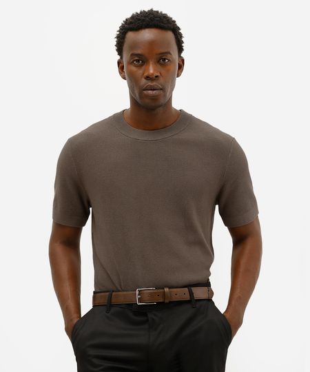 camiseta masculina de tricot manga curta marrom P