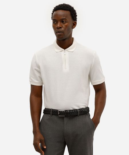 polo masculina em piquet com zíper manga curta off white GG polo masculina em piquet com zíper manga curta off white GG