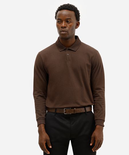 polo masculina de algodão gola canelada marrom P polo masculina de algodão gola canelada marrom P