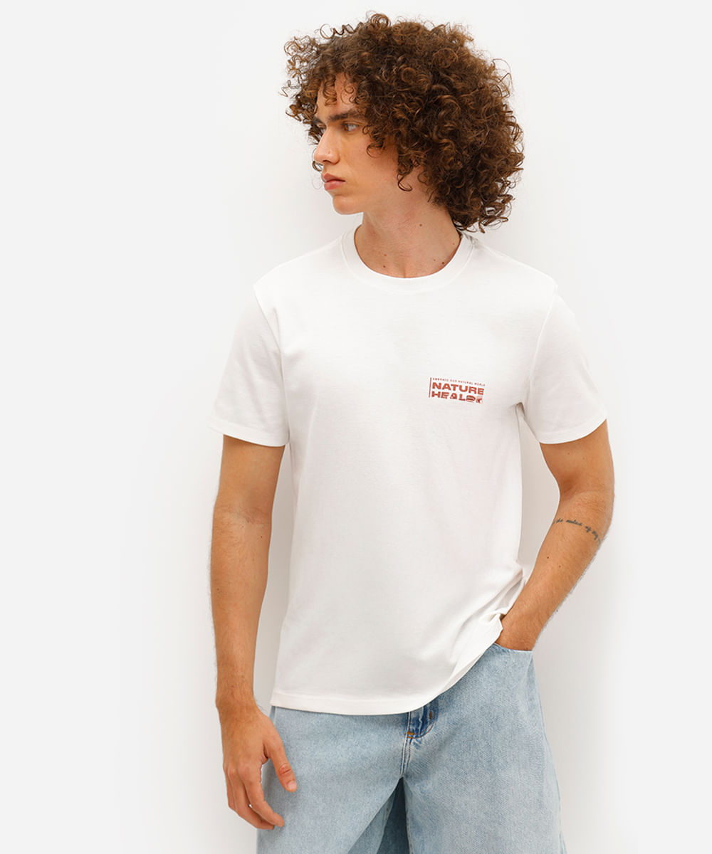 camiseta masculina nature heals off white