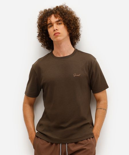 camiseta masculina com bordado marrom P