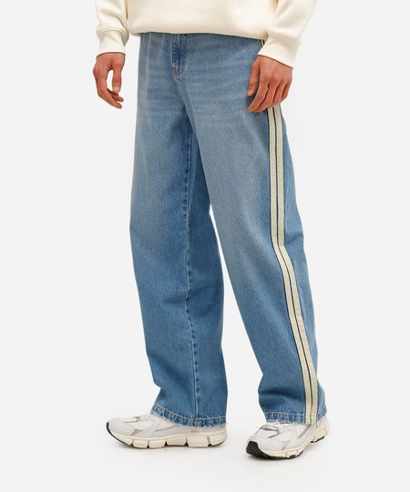 calça baggy masculina jeans com listras azul 48