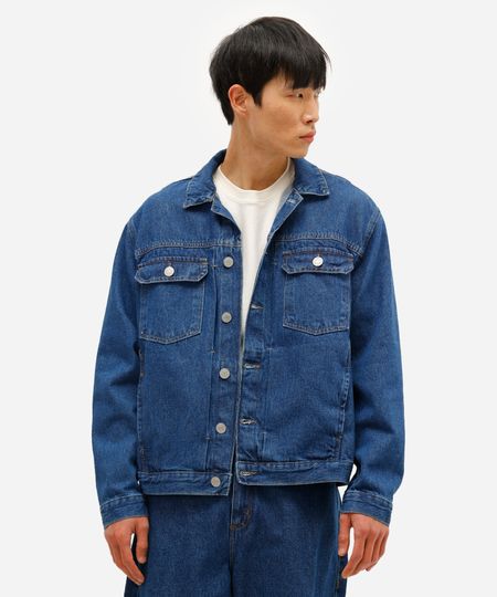 jaqueta masculina jeans com pregas azul M jaqueta masculina jeans com pregas azul M