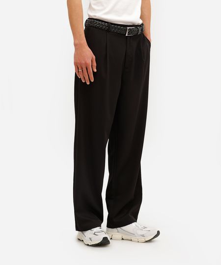 calça baggy masculina de alfaiataria com pregas preta 36