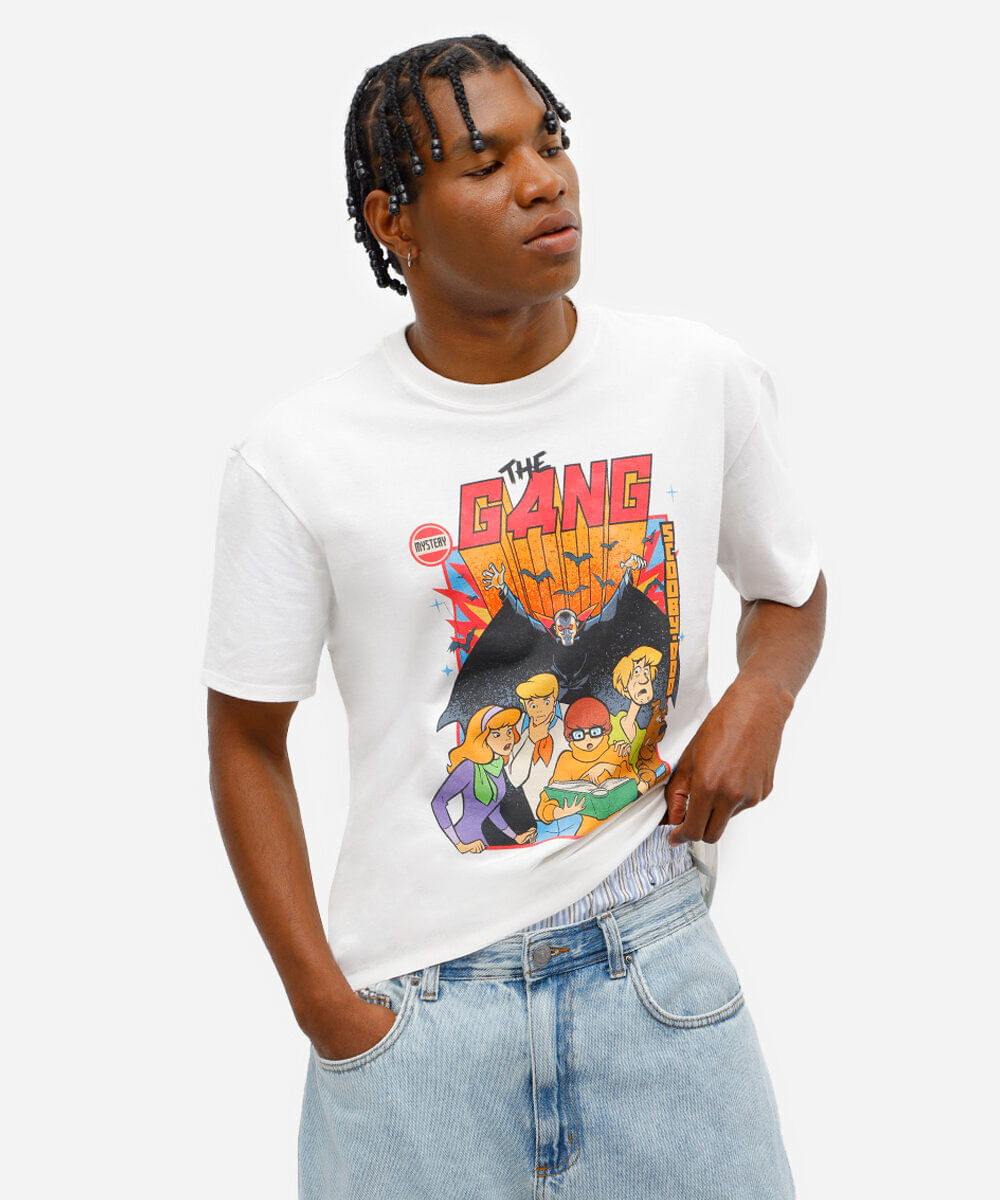 camiseta masculina de algodão scooby doo off white