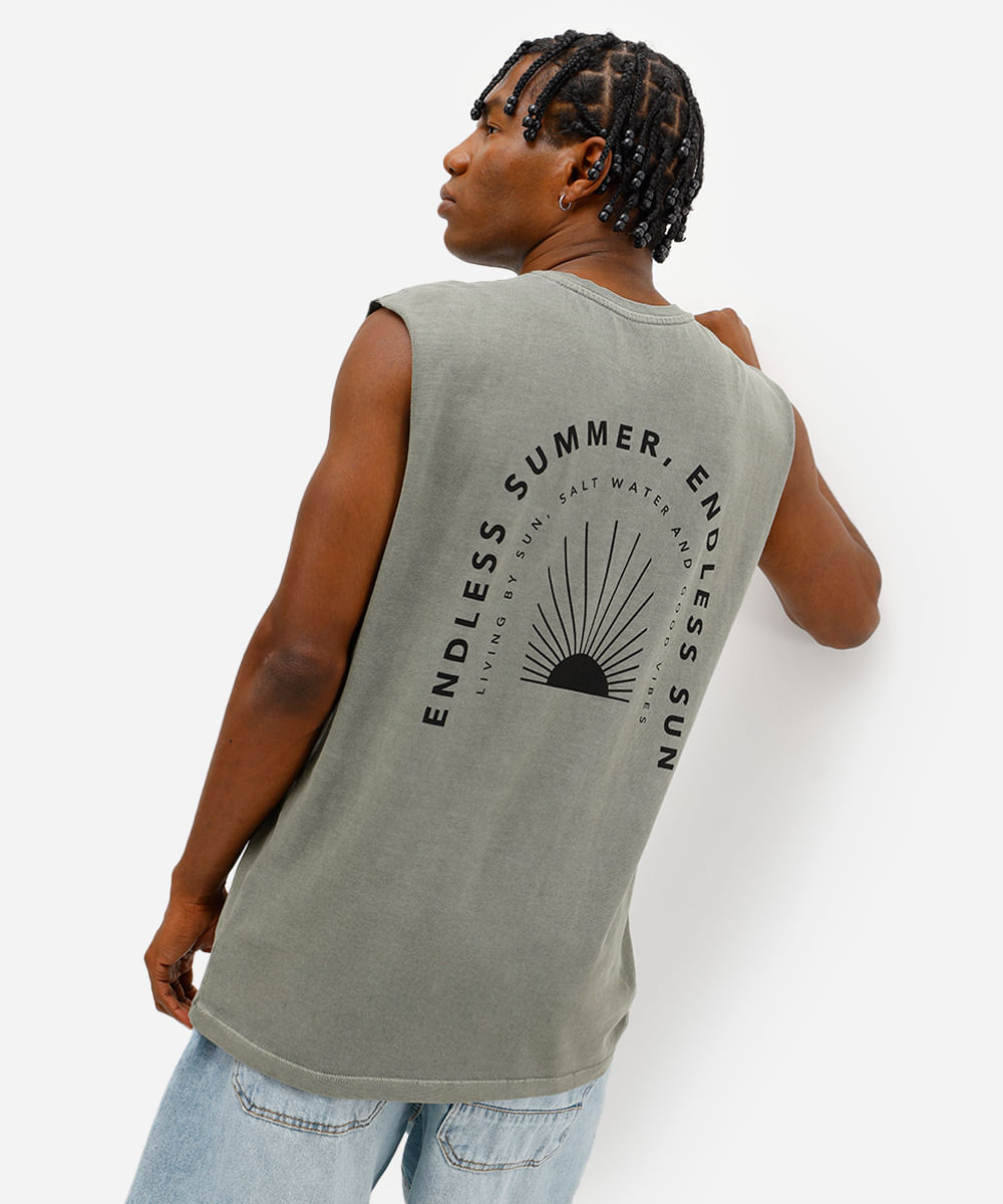 regata machão masculina de algodão estampada estonada verde