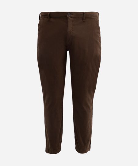 calça chino slim masculina de sarja plus size marrom 50
