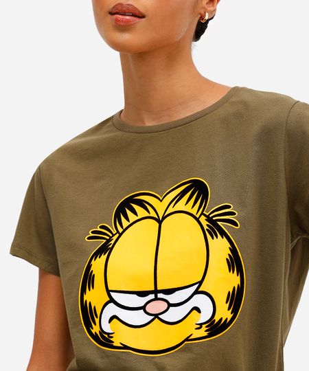 camiseta feminina de algodão garfield texturizada verde P camiseta feminina de algodão garfield texturizada verde P