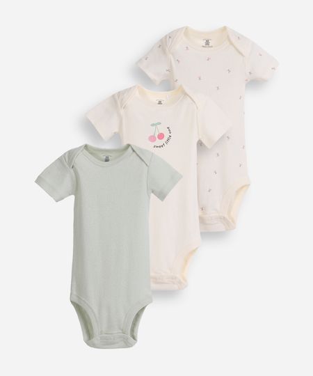 kit de 3 bodies infantis de algodão estampado colorido 6-9 kit de 3 bodies infantis de algodão estampado colorido 6-9