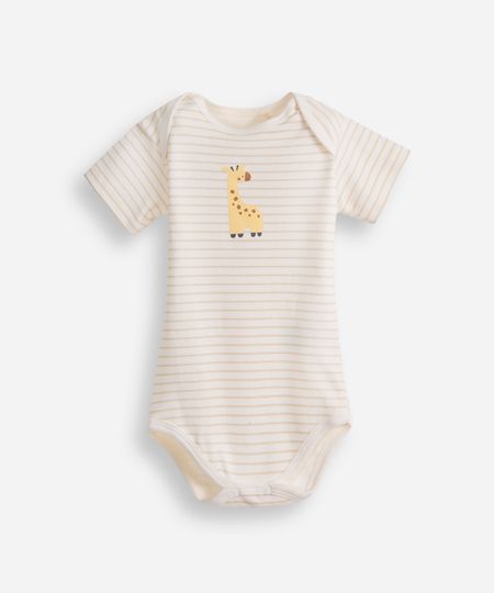 body infantil de algodão manga curta girafa listrado off white 9-12 body infantil de algodão manga curta girafa listrado off white 9-12
