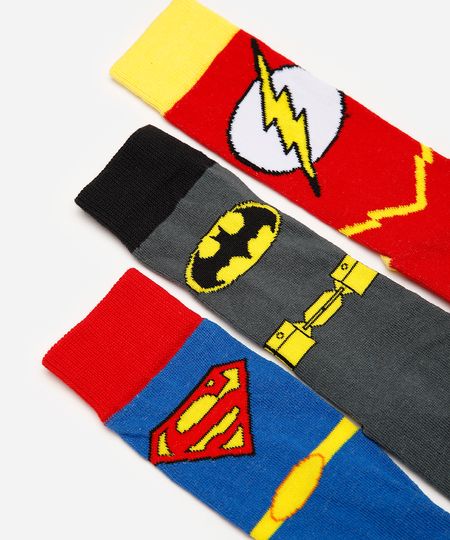 kit de 3 meias infantis cano longo liga da justiça colorido 22-25 kit de 3 meias infantis cano longo liga da justiça colorido 22-25