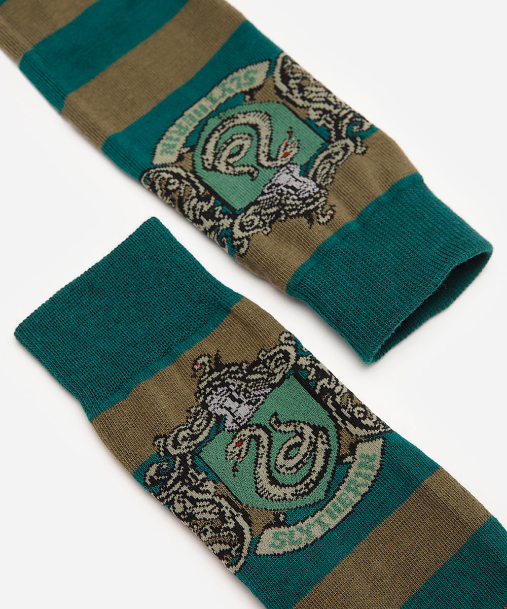 meia cano longo harry potter sonserina listrada verde