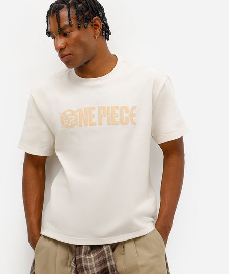 camiseta masculina manga curta one piece bege M